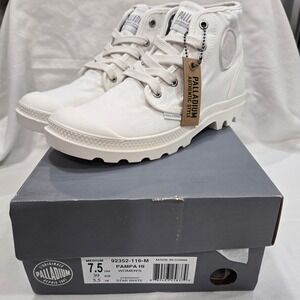 Palladium Pampa Hi Womens Boots Size 7.5 Star White Canvas Lace Up Shoes